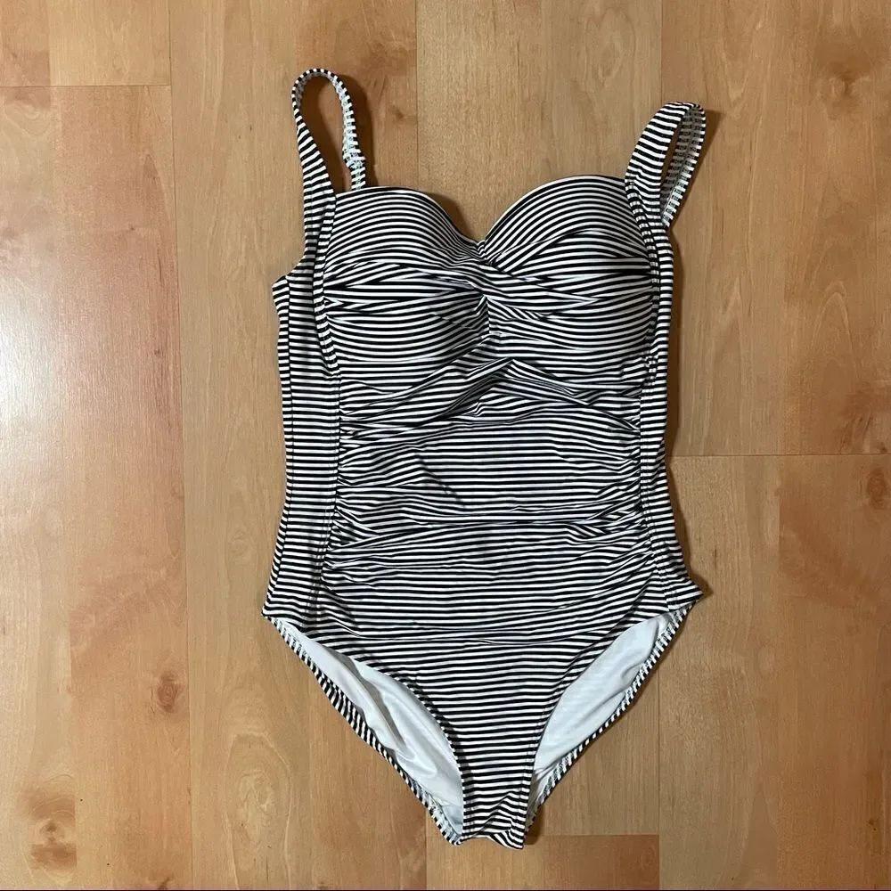 Niptuck Black and White Striped One Piece Swimsuit Size 8